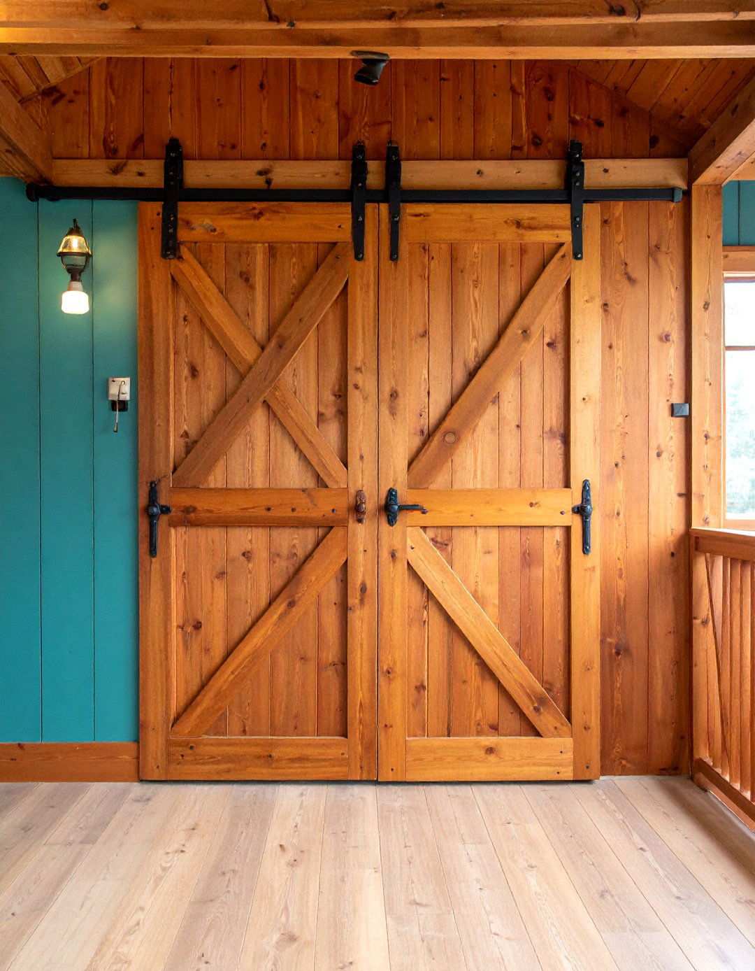 Barn Door with Integrated Towel Rack for Streamlined Storage - 20 Bathroom Barn Door Ideas