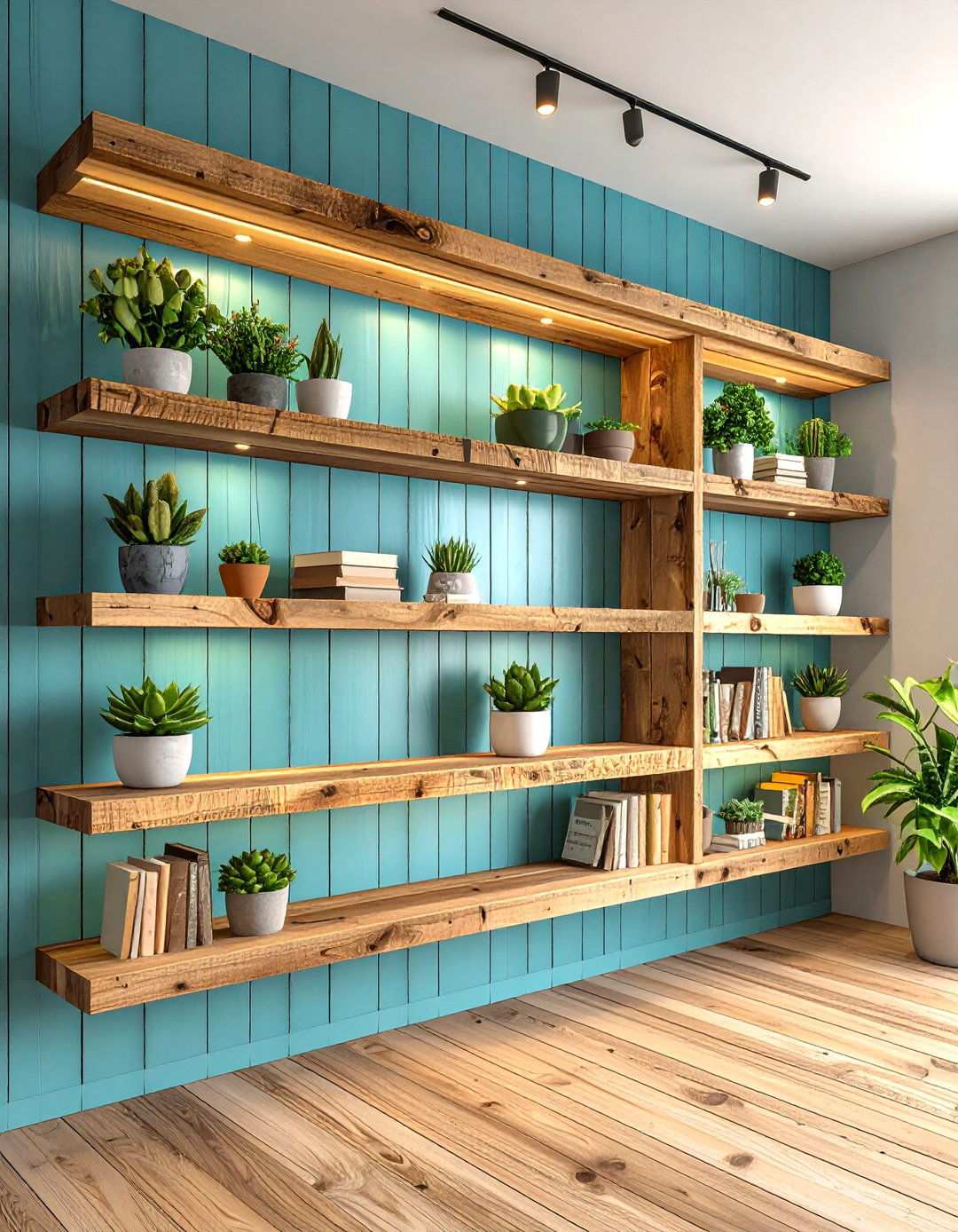 Barnwood Accent Wall with Integrated Shelving - 20 Barnwood Accent Wall Ideas