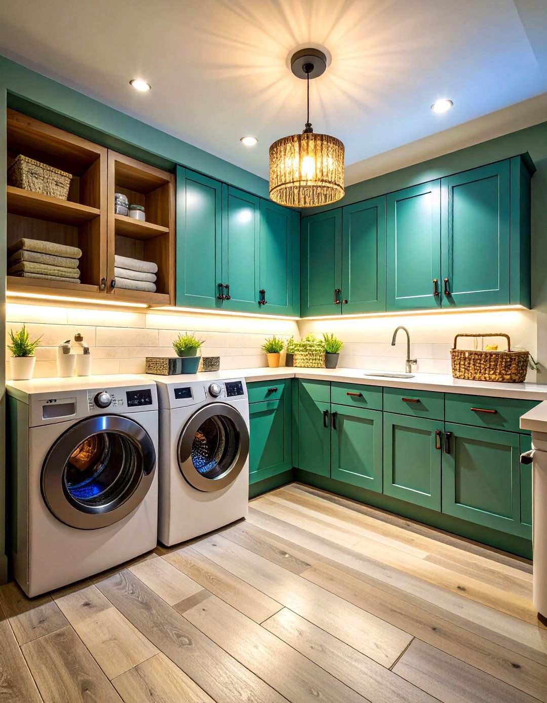 Basement Laundry Room Lighting with Layered Illumination - 20 basement laundry room ideas