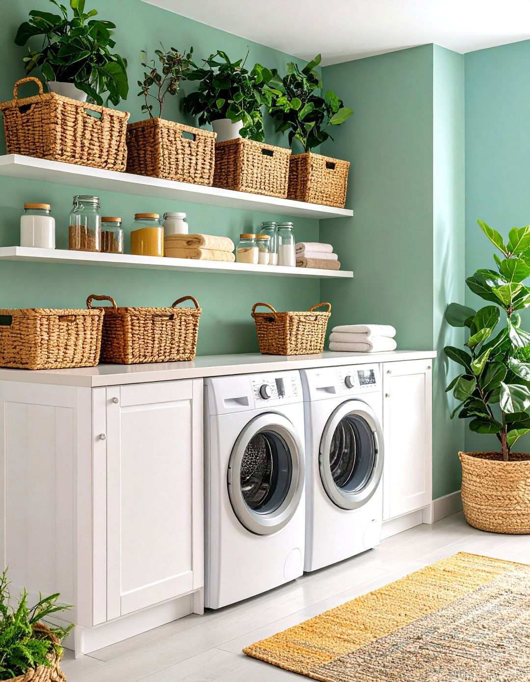 Basement Laundry Room Organization with Open Shelving - 20 basement laundry room ideas