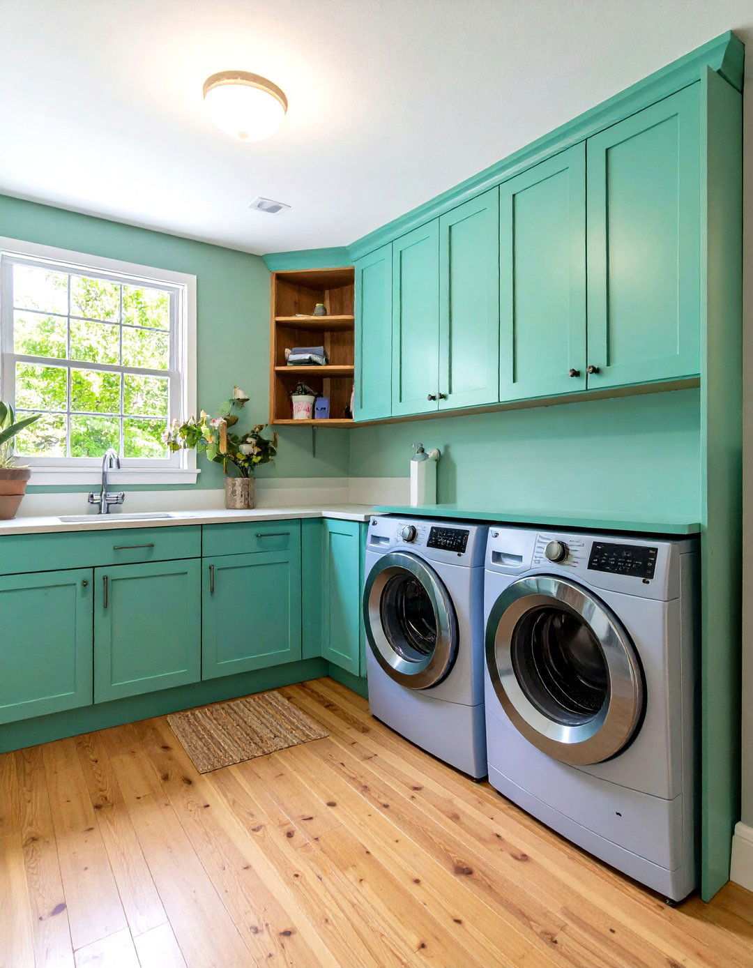 Basement Laundry Room with Hidden Appliance Storage - 20 basement laundry room ideas