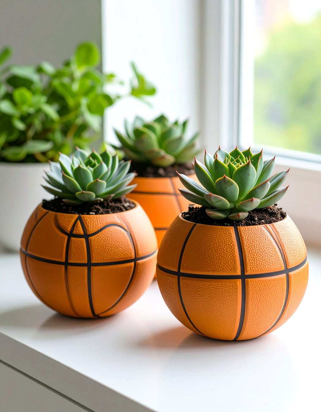 Basketball Room Decor with DIY Repurposed Ball Planters - 20 basketball room decor ideas
