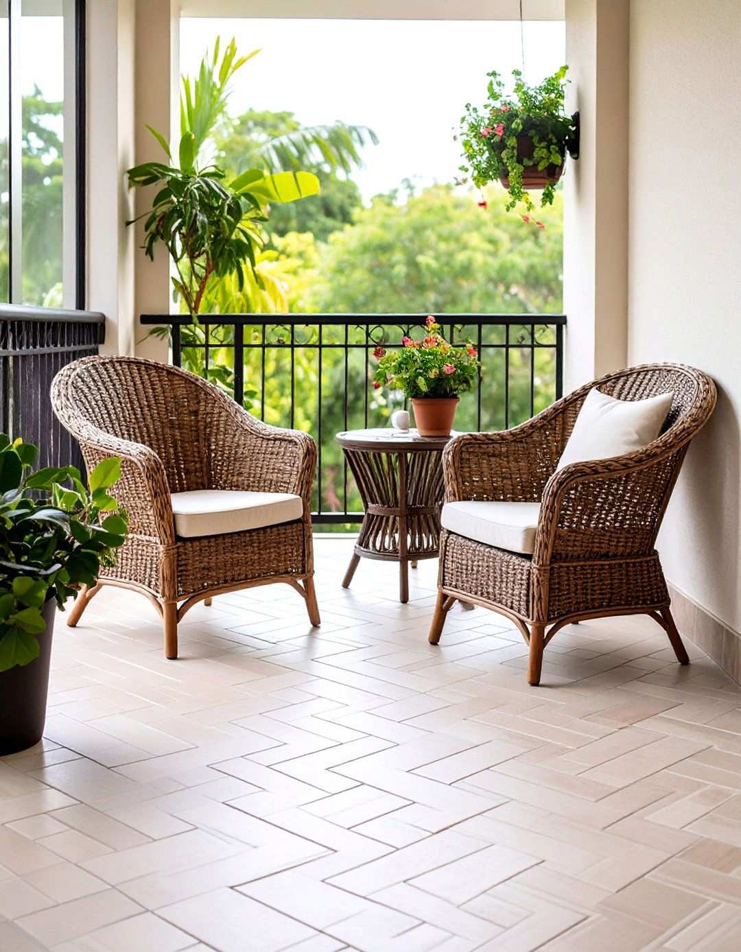 Basketweave Pattern Balcony Tiles for Traditional Charm - 20 Balcony Tiles Ideas