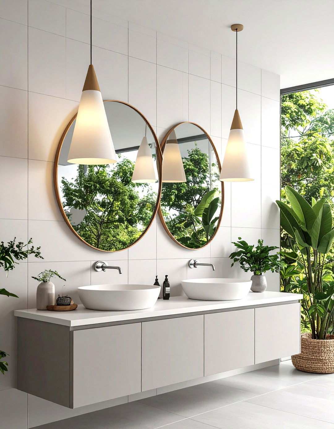 Bathroom Pendant Lighting Pair Framing the Mirror - 20 Bathroom Pendant Lighting Ideas