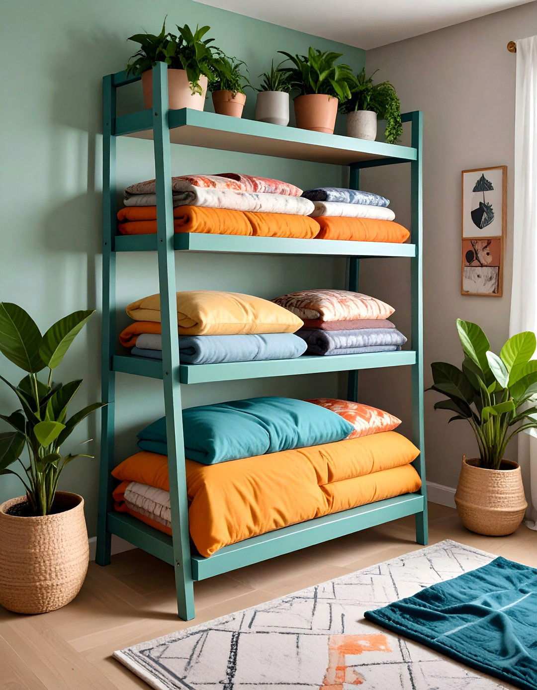 Bedroom Storage Corner Ladder Shelves - 20 Bedroom Storage Ideas