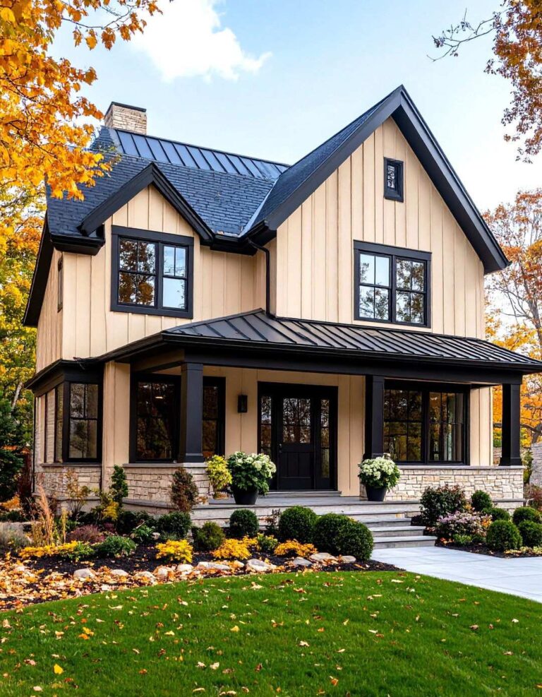 Beige and Black Modern Farmhouse Board and Batten - 20 beige and black house exterior ideas