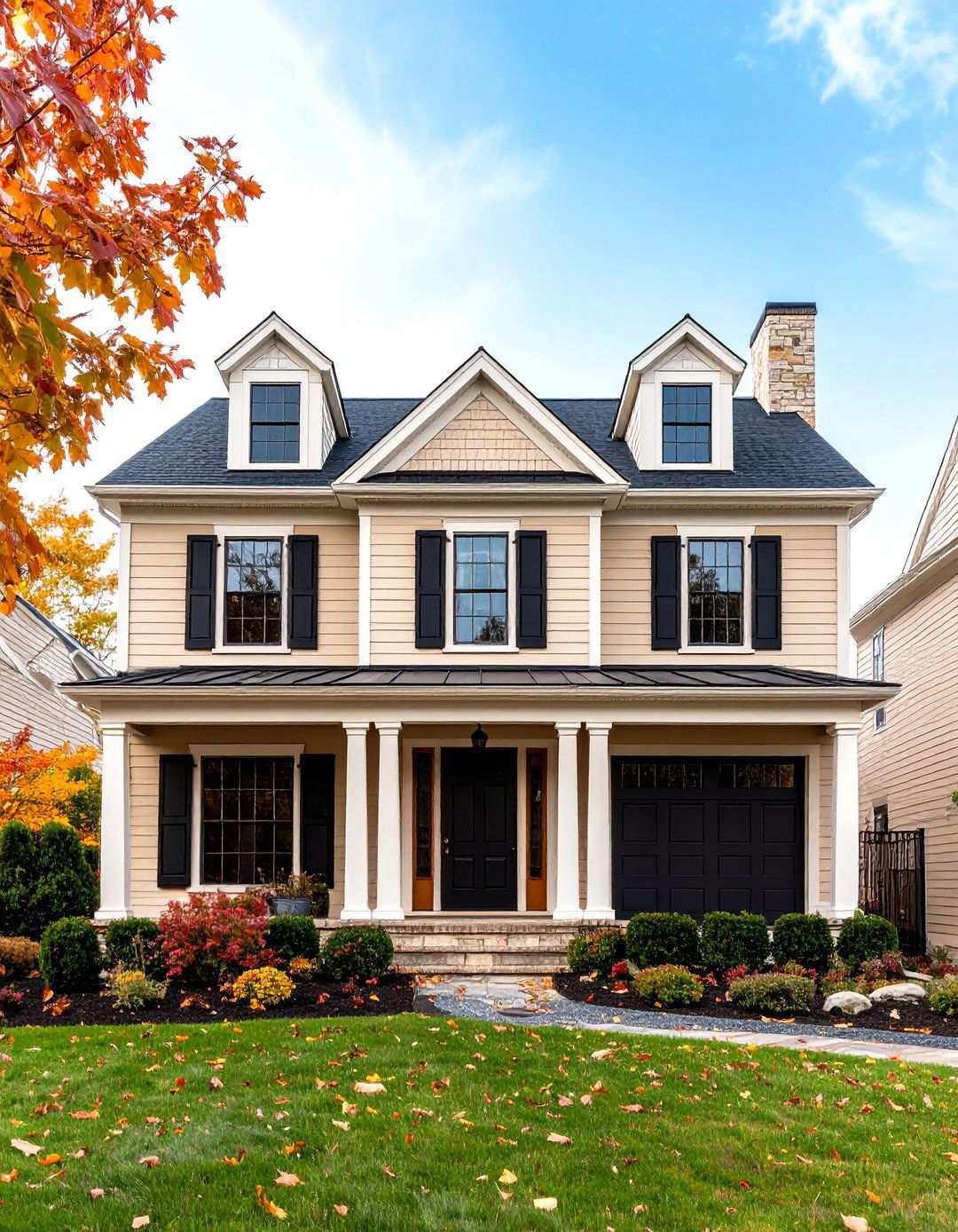 Beige and Black Transitional Colonial Style - 20 beige and black house exterior ideas