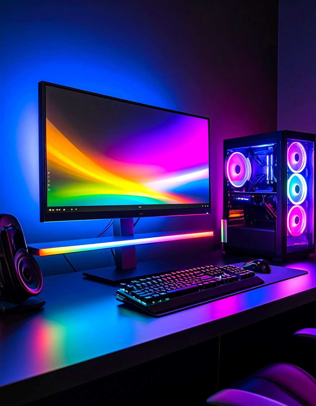 Bias Lighting Behind Monitors for Healthier Black Gaming Room Sessions - 20 Black Gaming Room Ideas