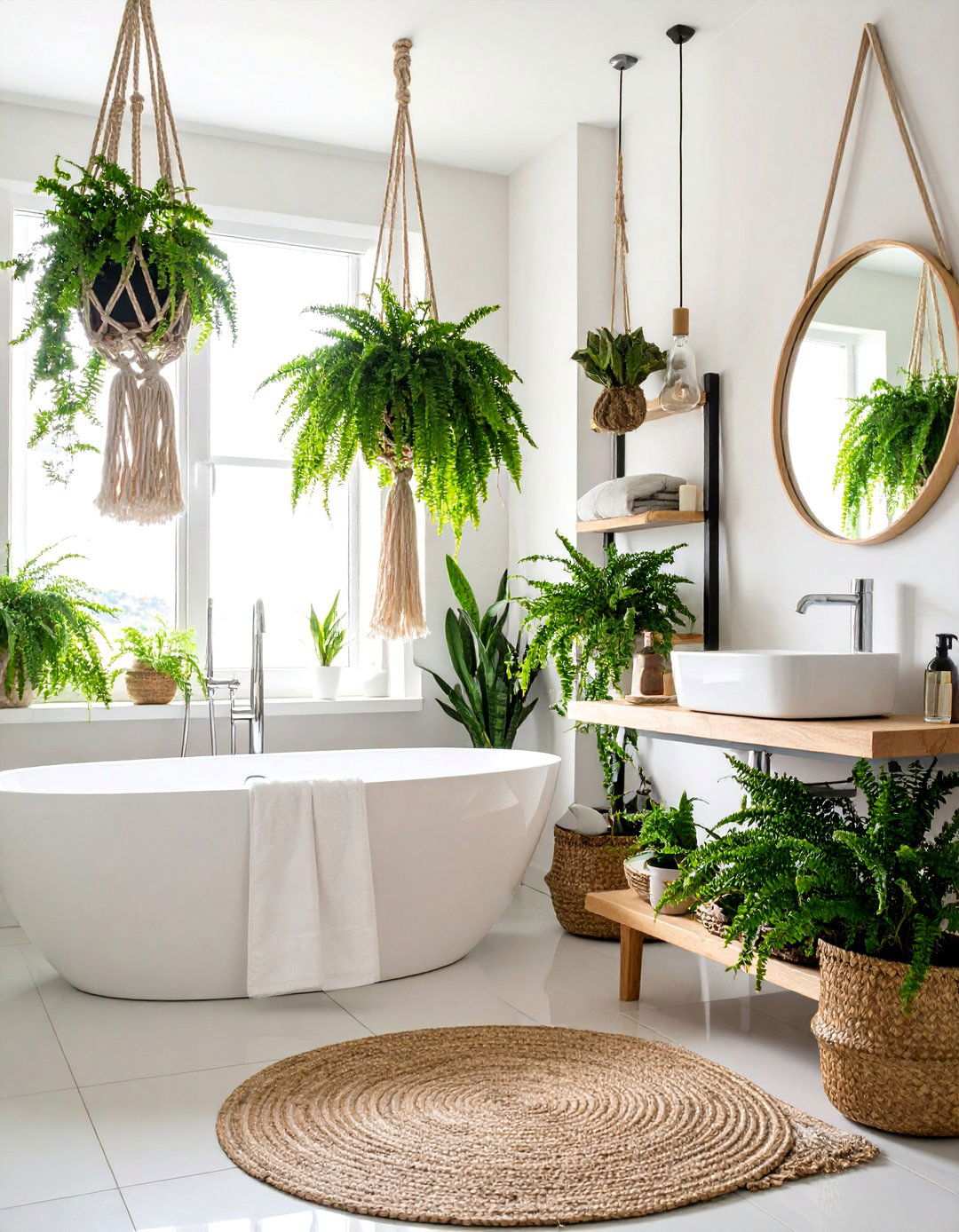 Biophilic Bathroom Decor with Lush Plants - 20 Bathroom Decor Ideas