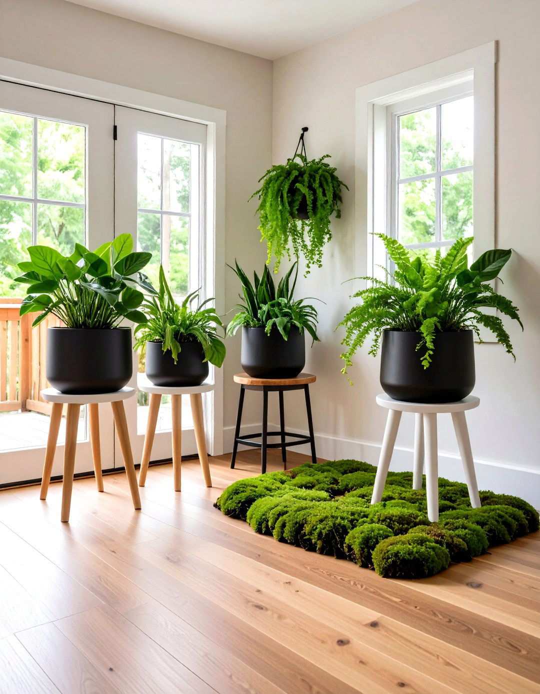 Biophilic Touches in Monochrome Pots - 20 Black and White Entryway Design Ideas