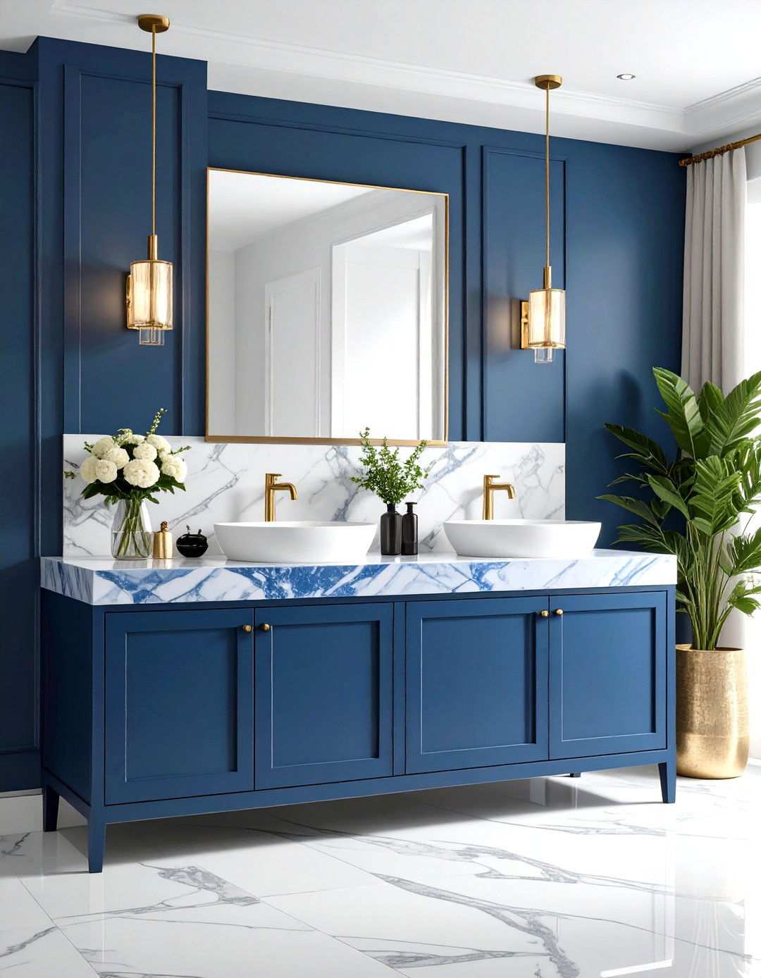 Black and Blue Marble Veined Vanity Top - 20 black and blue bathroom ideas