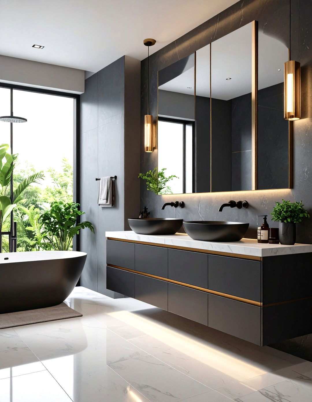 Black and Blue Mixed Metal Fixture Combination - 20 black and blue bathroom ideas