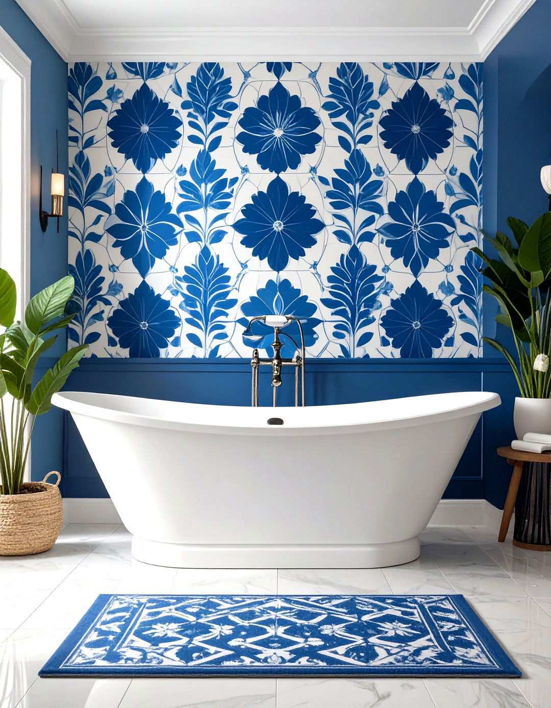 Black and Blue Wallpaper Accent Feature - 20 black and blue bathroom ideas