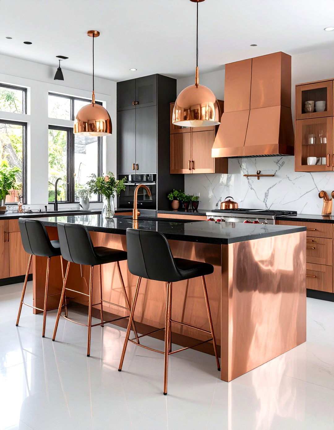 Black and Copper Kitchen Breakfast Bar Styling - 20 black and copper kitchen ideas