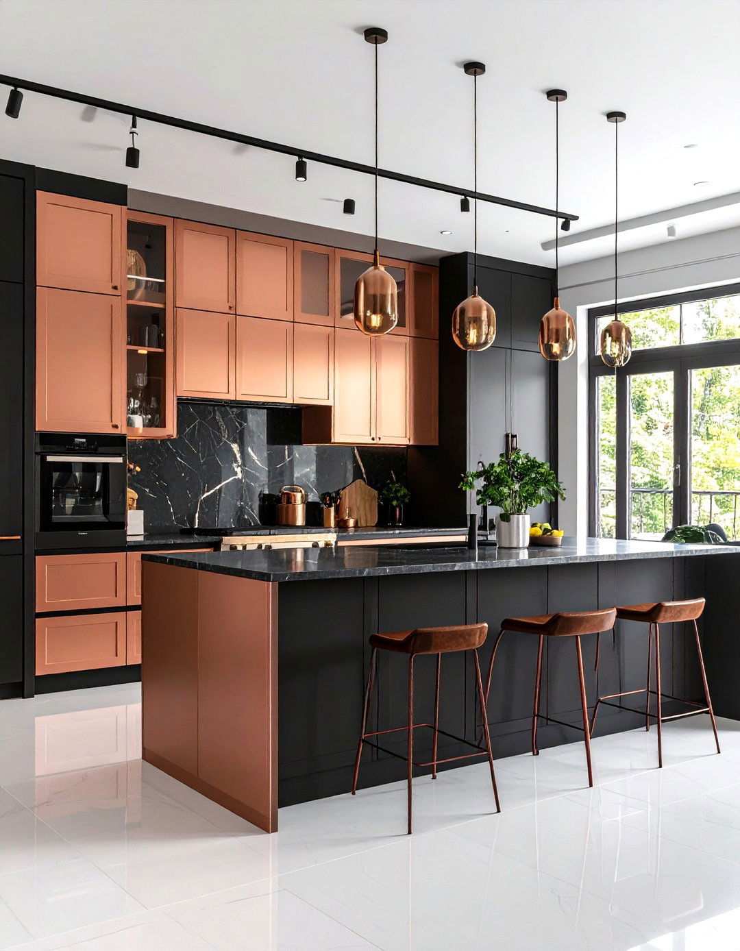 Black and Copper Kitchen Cabinet Color Blocking - 20 black and copper kitchen ideas