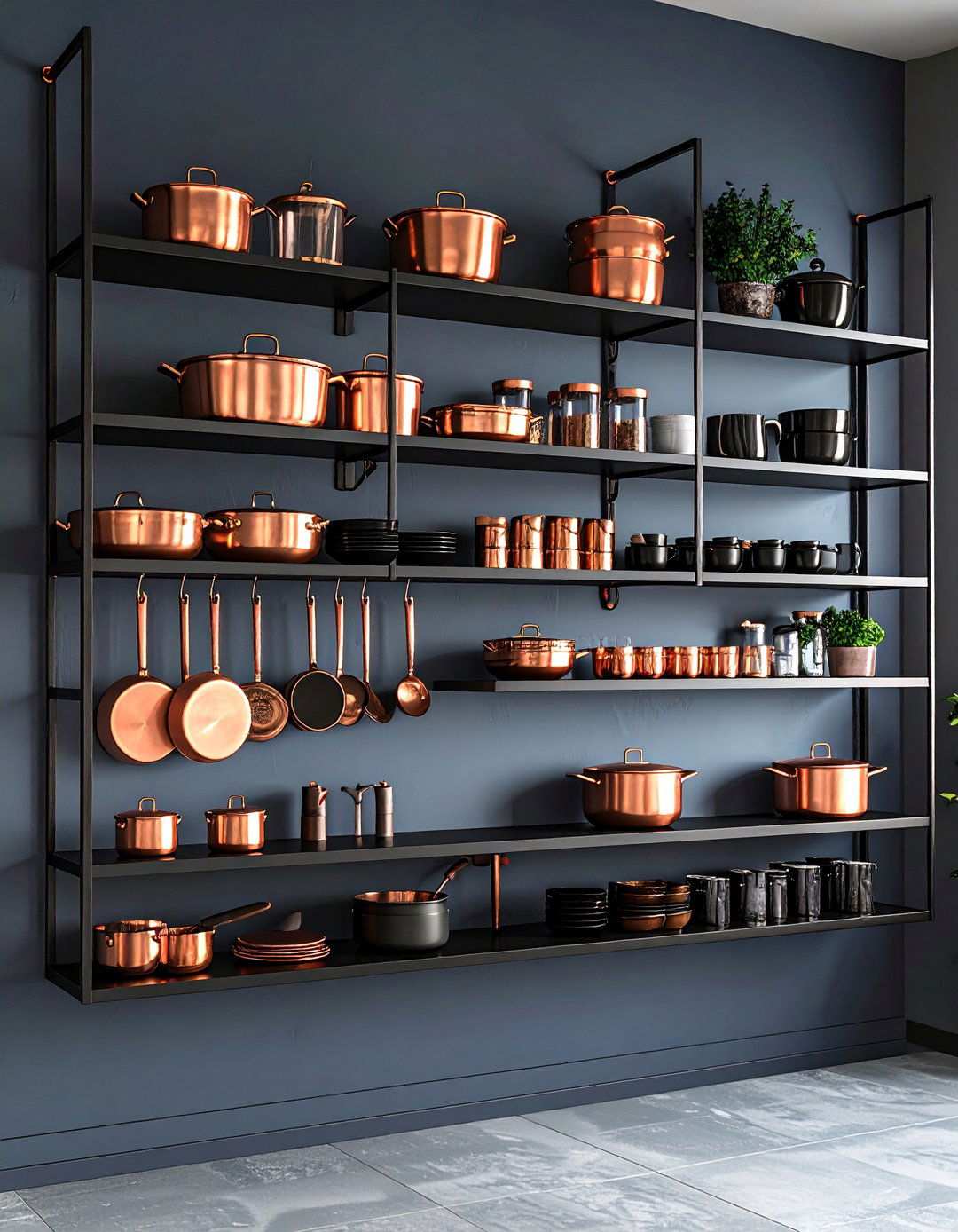 Black and Copper Kitchen Open Shelving Display - 20 black and copper kitchen ideas