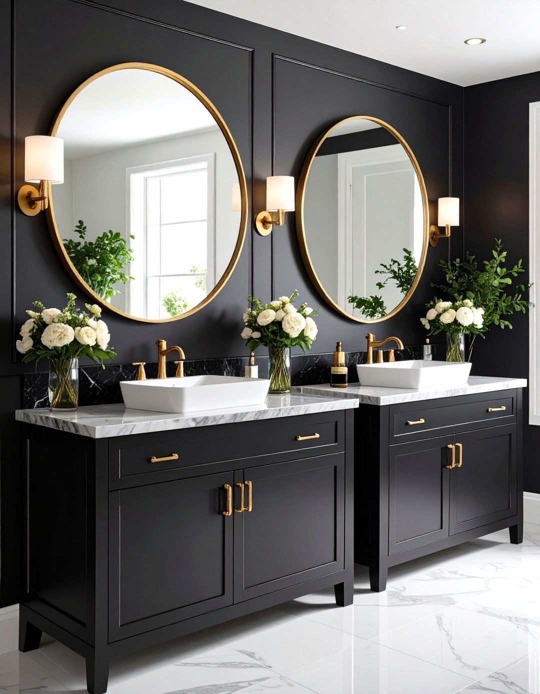 Black and Gold Brass Hardware Powder Room - 20 black and gold powder room ideas