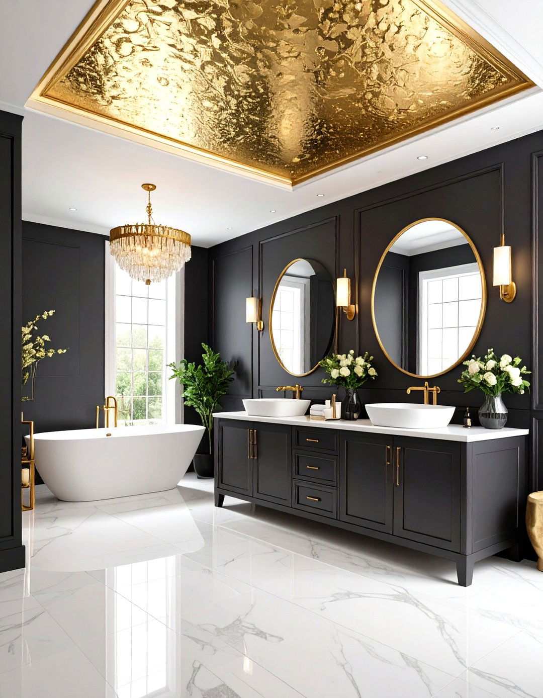 Black and Gold Ceiling Treatment Powder Room - 20 black and gold powder room ideas