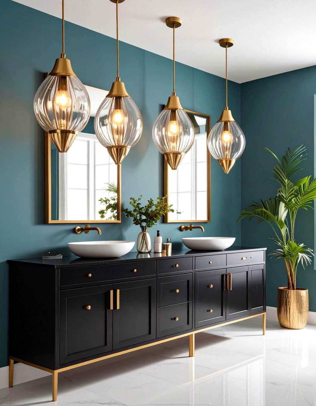 Black and Gold Pendant Lighting Powder Room - 20 black and gold powder room ideas