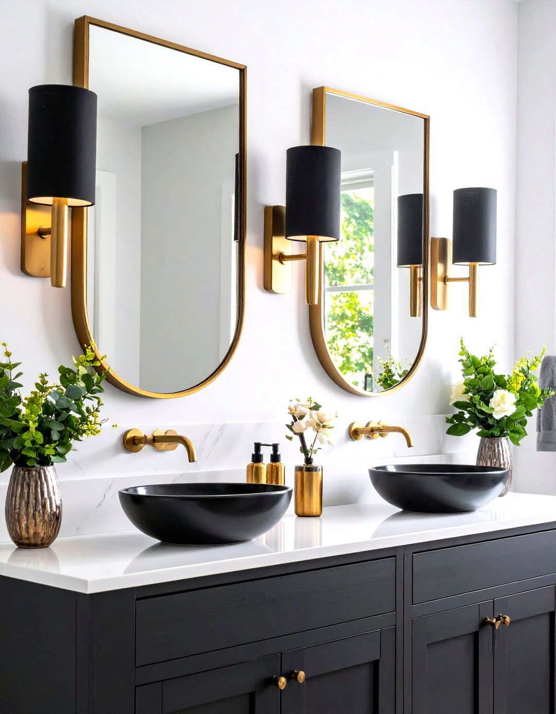 Black and Gold Sconce Lighting Powder Room - 20 black and gold powder room ideas