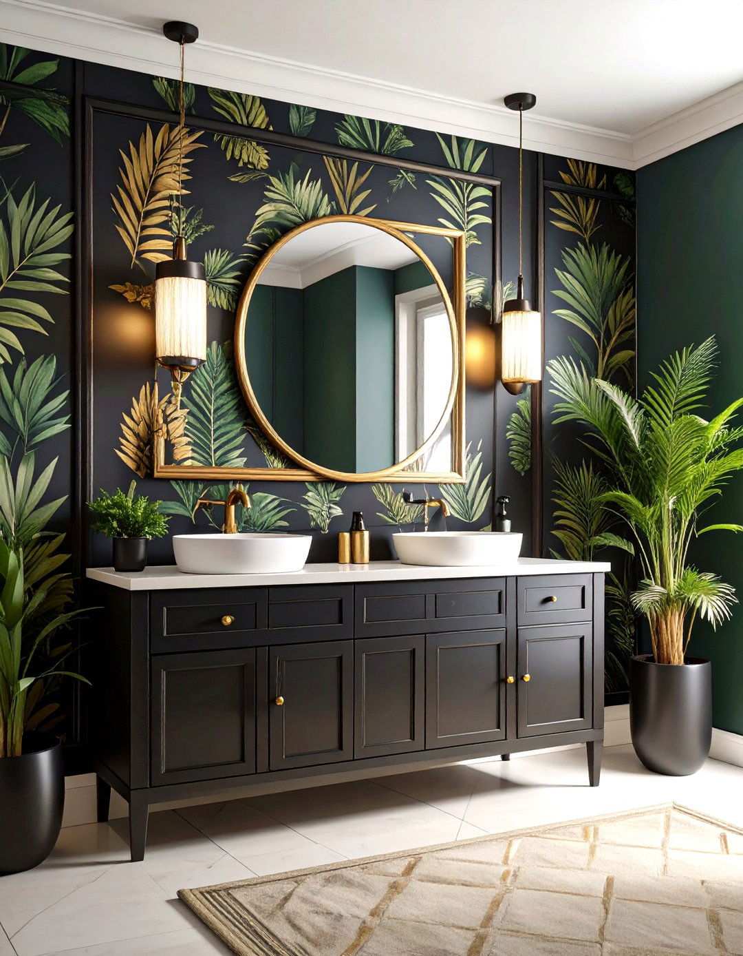 Black and Gold Wallpaper Accent Wall Powder Room - 20 black and gold powder room ideas