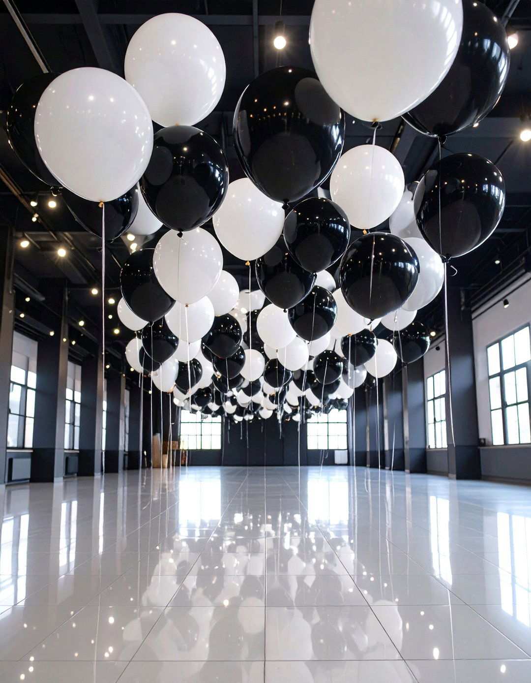 Black and White Wedding Balloon Installations for Playful Flair - 20 Black and White Wedding Ideas