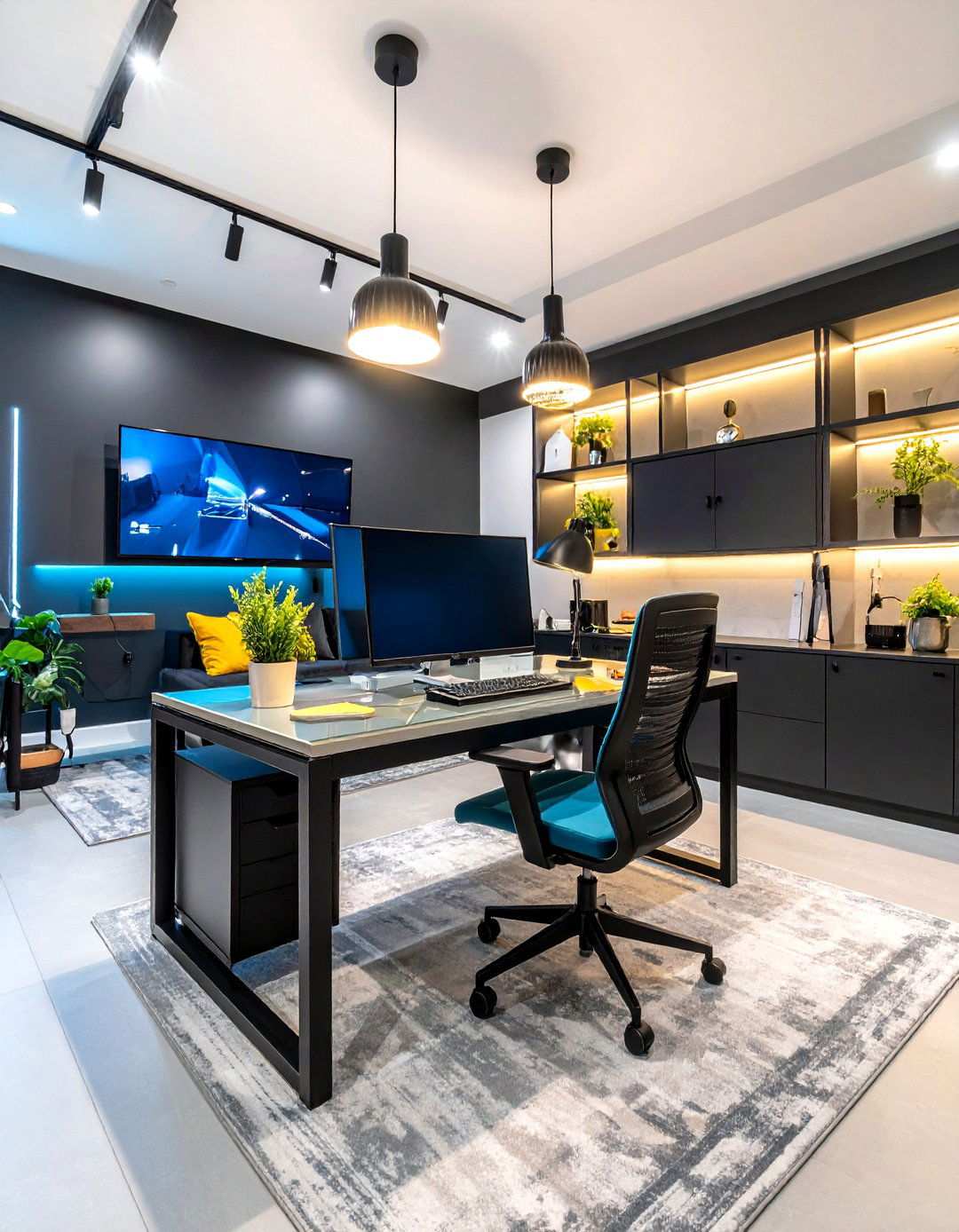 Black Basement Modern Home Office - 20 black basement ideas