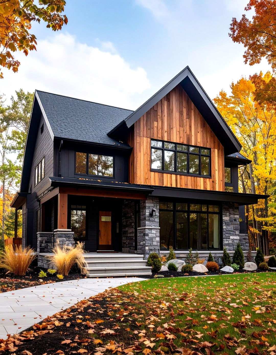 Black Brick Contemporary House with Natural Wood Cladding - 20 Black Brick House Exteriors