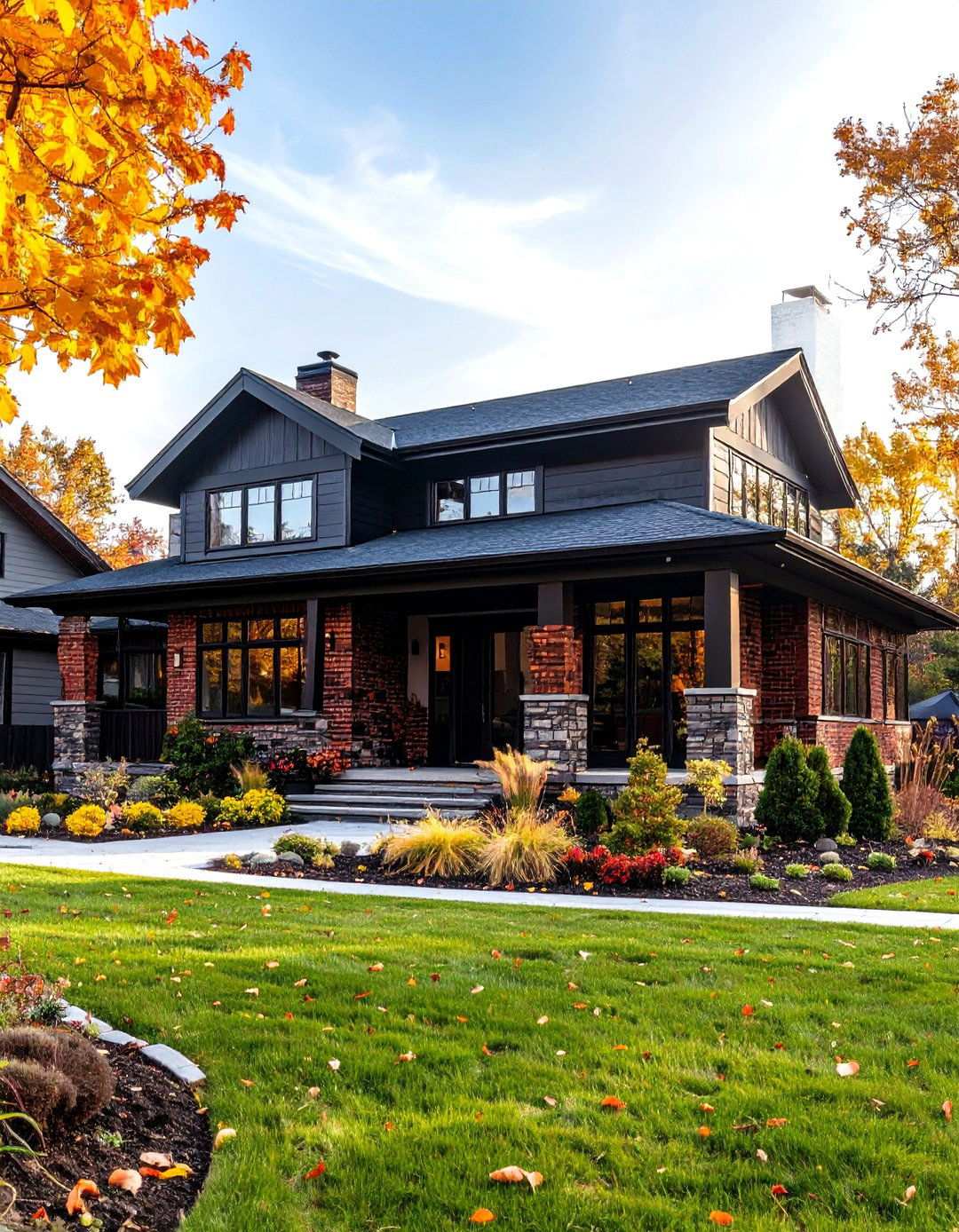 Black Brick Modern Prairie Style House with Horizontal Emphasis - 20 Black Brick House Exteriors