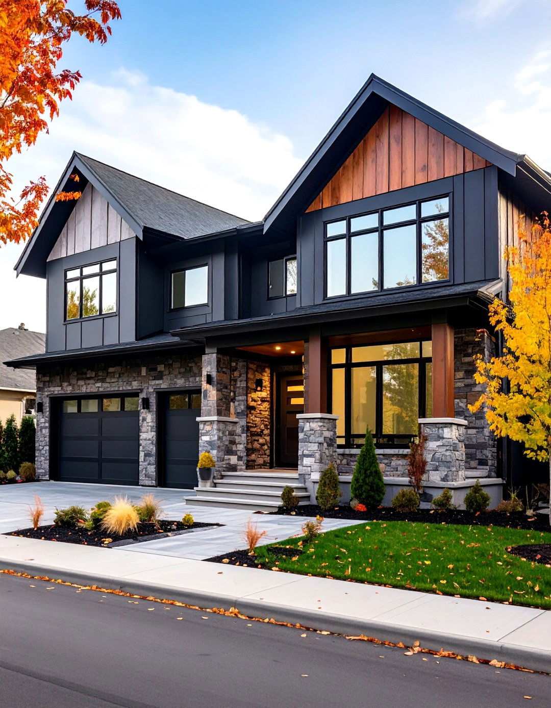 Black Brick Transitional House with Mixed Material Palette - 20 Black Brick House Exteriors