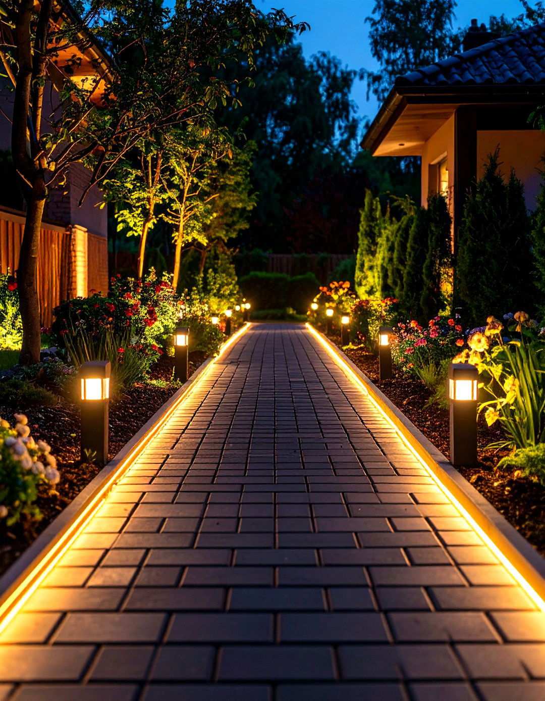 Black Brick Walkway with LED Lighting Integration - 20 Black Brick Walkway Ideas