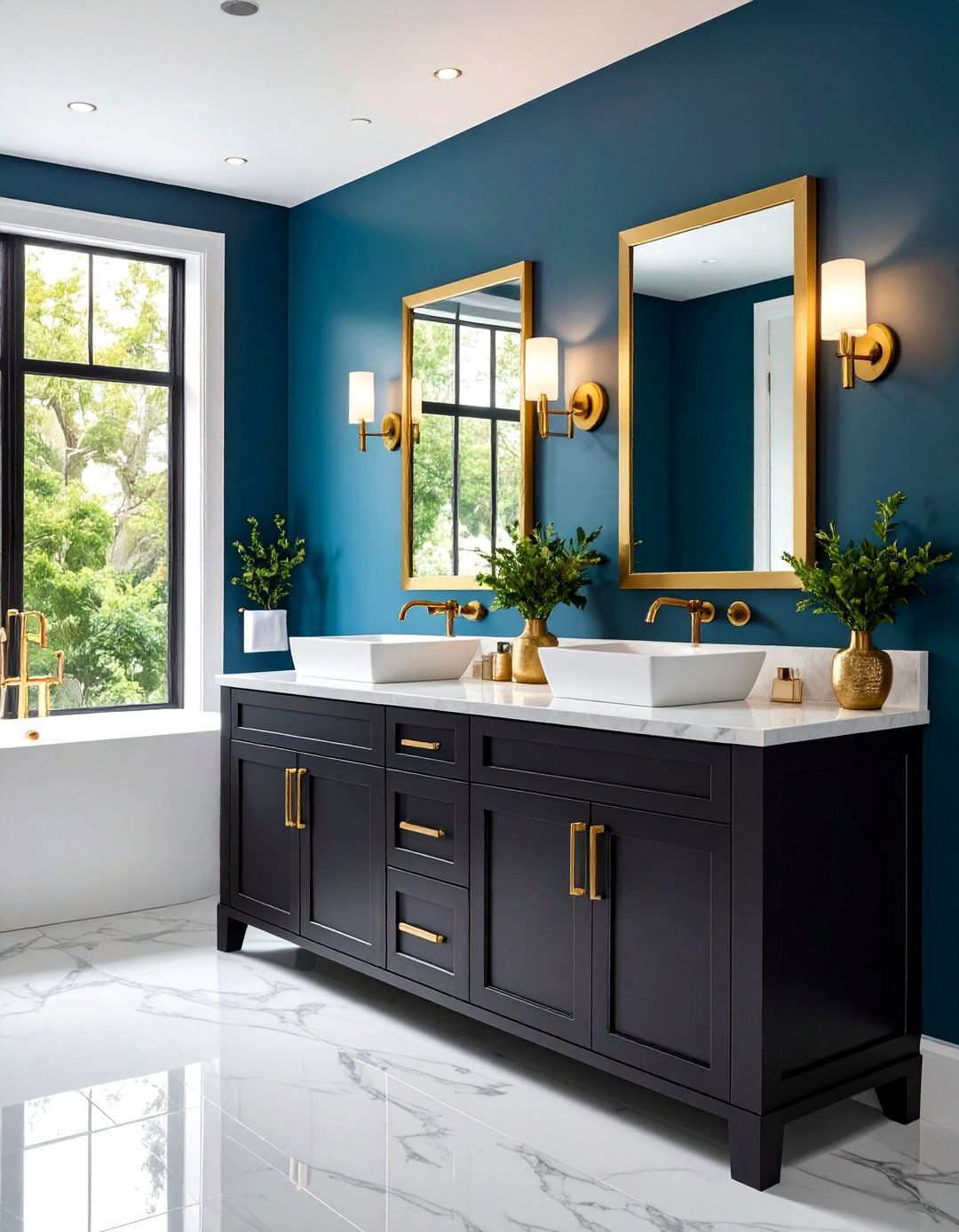 Black Cabinet Bathroom with Brass Hardware - 20 bathroom with black cabinets ideas