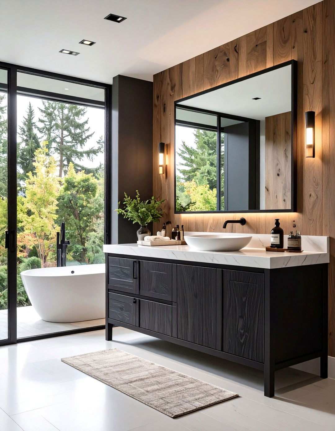 Black Cabinet Mixed Material Bathroom Style - 20 bathroom with black cabinets ideas