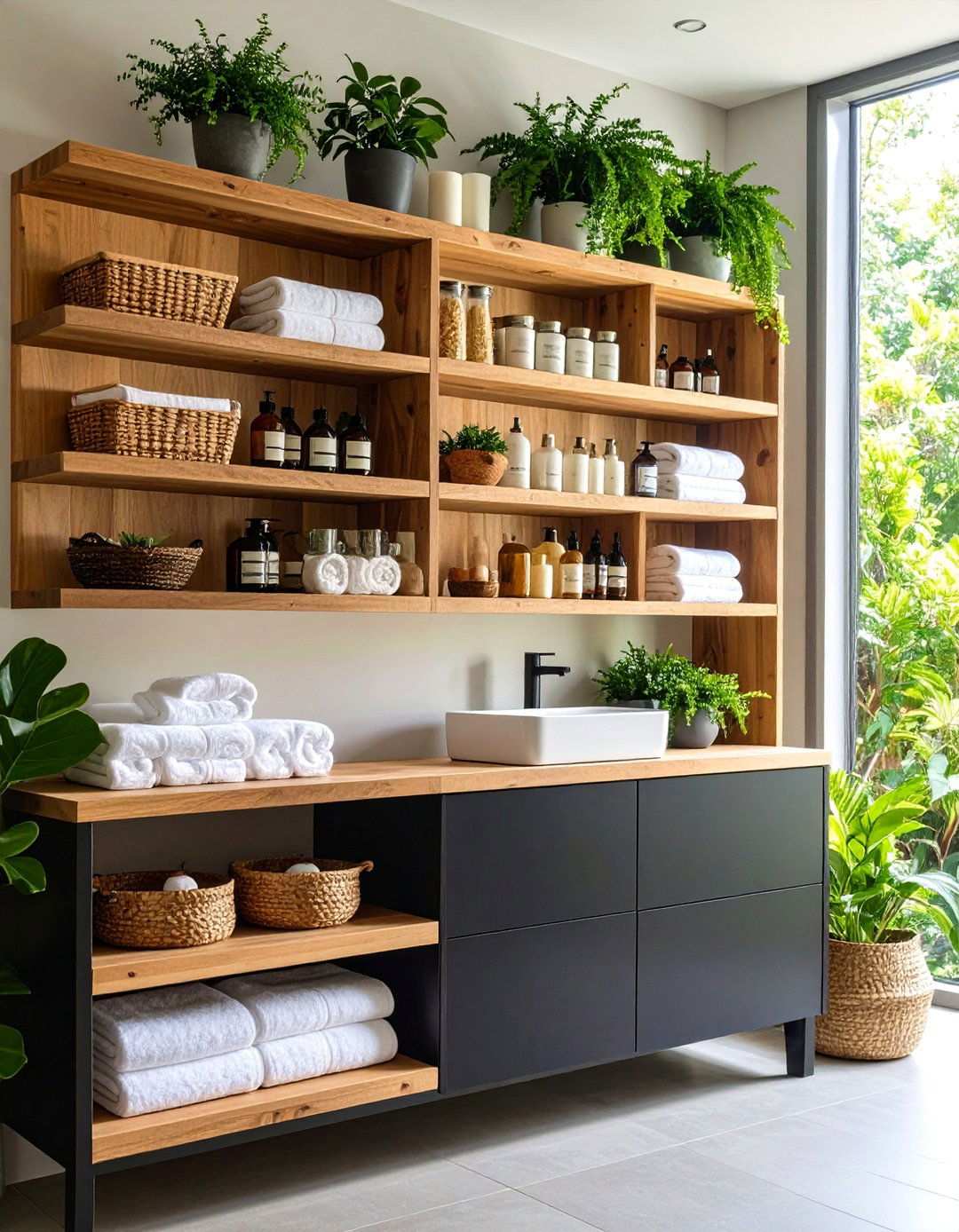 Black Cabinet Open Shelving Bathroom Combination - 20 bathroom with black cabinets ideas