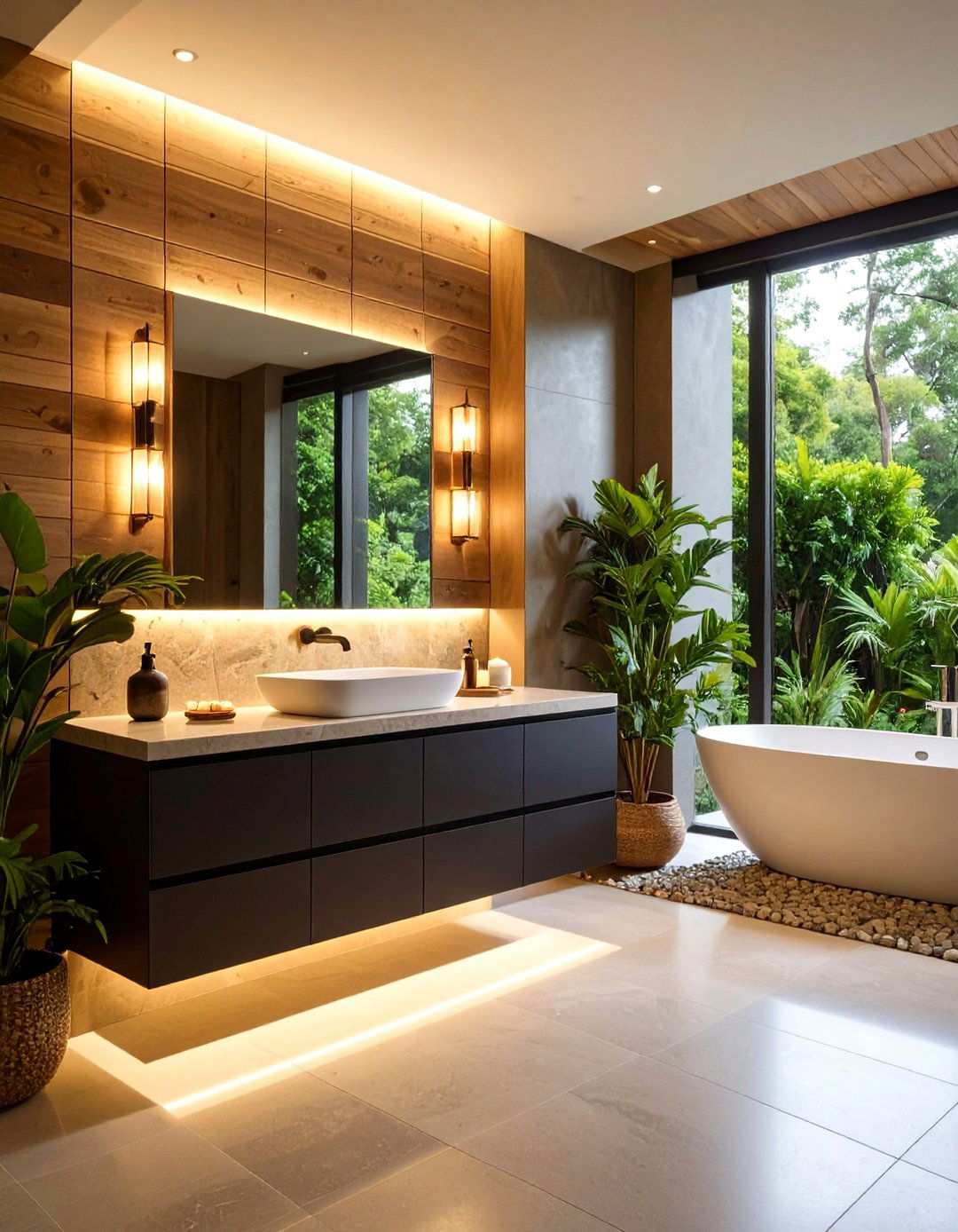 Black Cabinet Spa Inspired Luxury Bathroom - 20 bathroom with black cabinets ideas