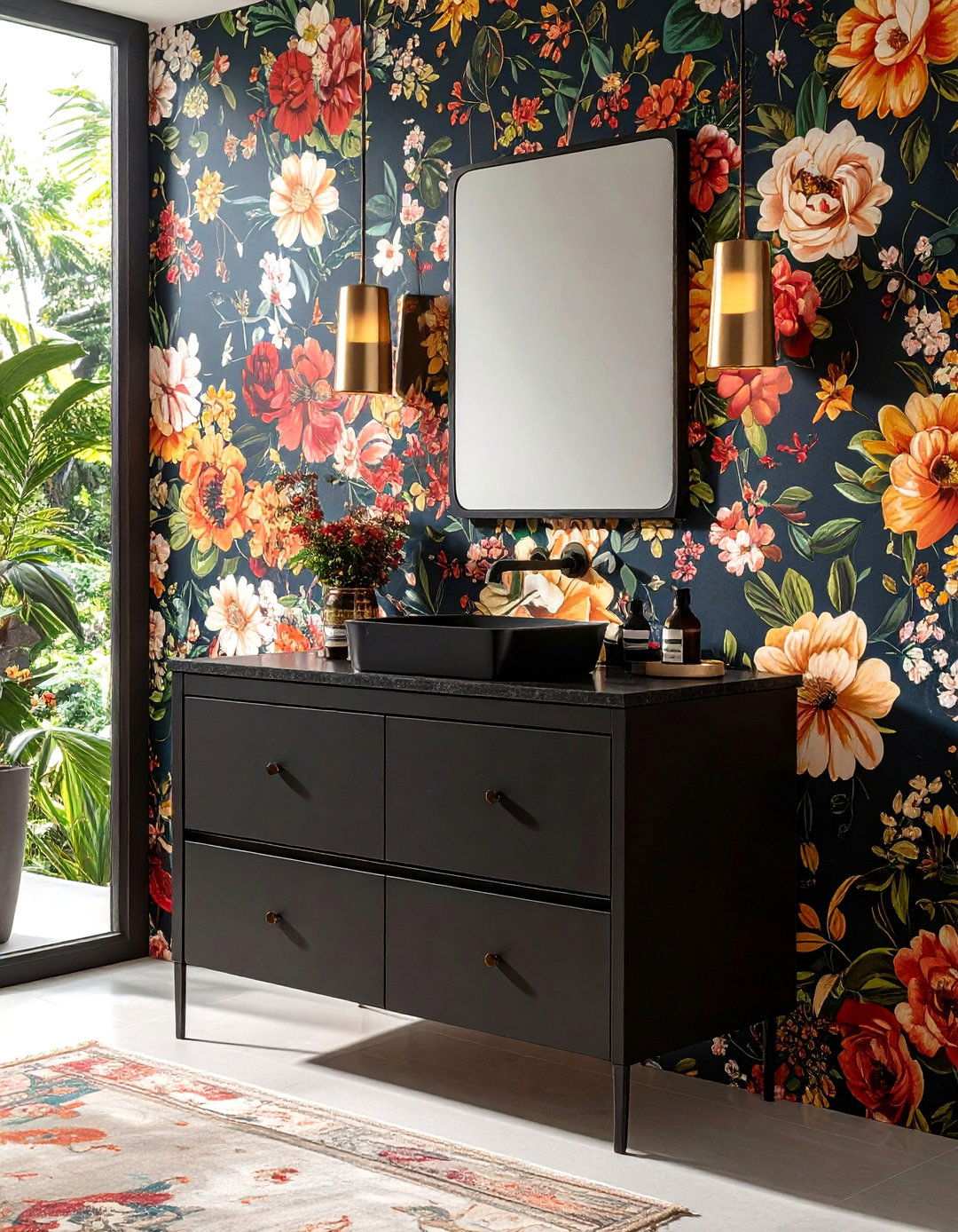 Black Cabinet Statement Wall Bathroom Design - 20 bathroom with black cabinets ideas