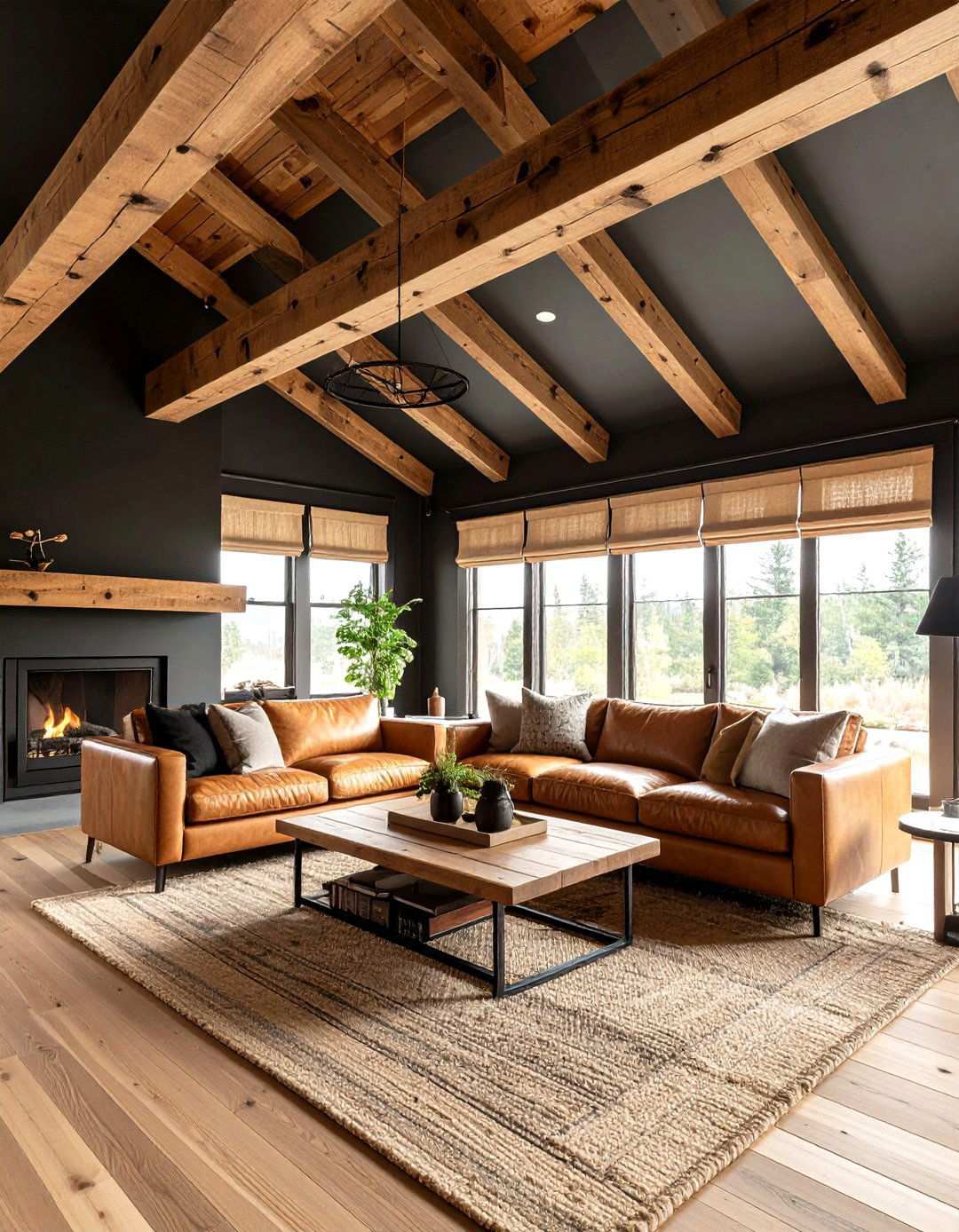 Black Ceiling with Exposed Beams Warms Rustic Spaces - 20 Black Ceiling Design Ideas