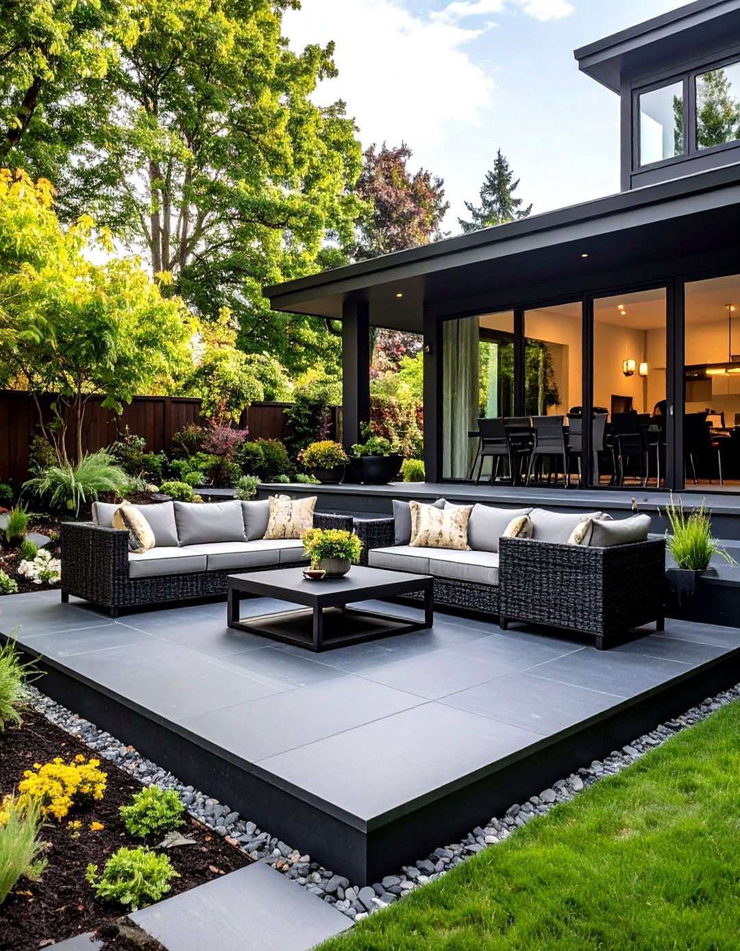 Black Concrete Patio with Multi Level Design - 20 black concrete patio ideas