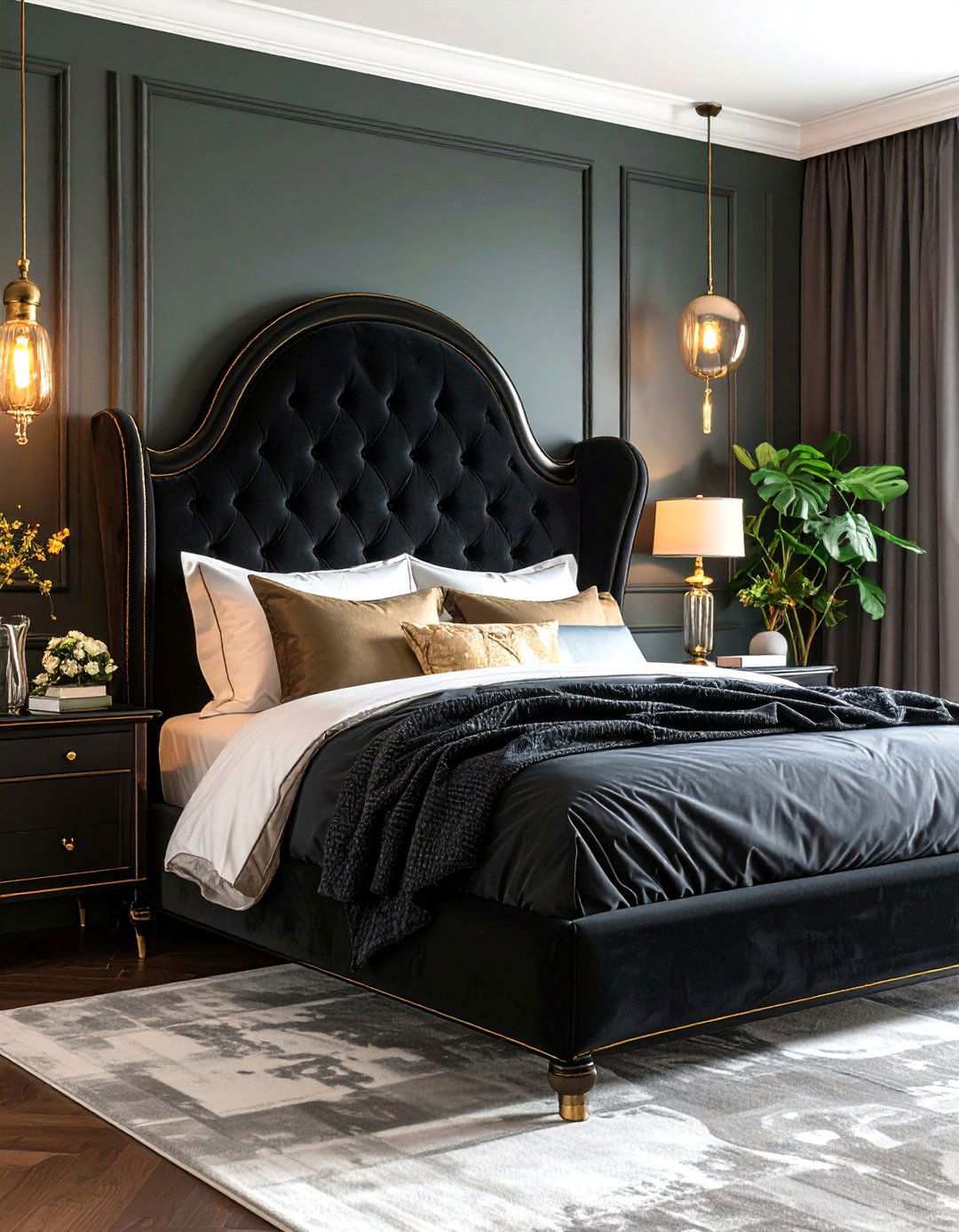 Black Curved Sleigh Headboard Romantic Appeal - 20 Black Headboard Bedroom Ideas
