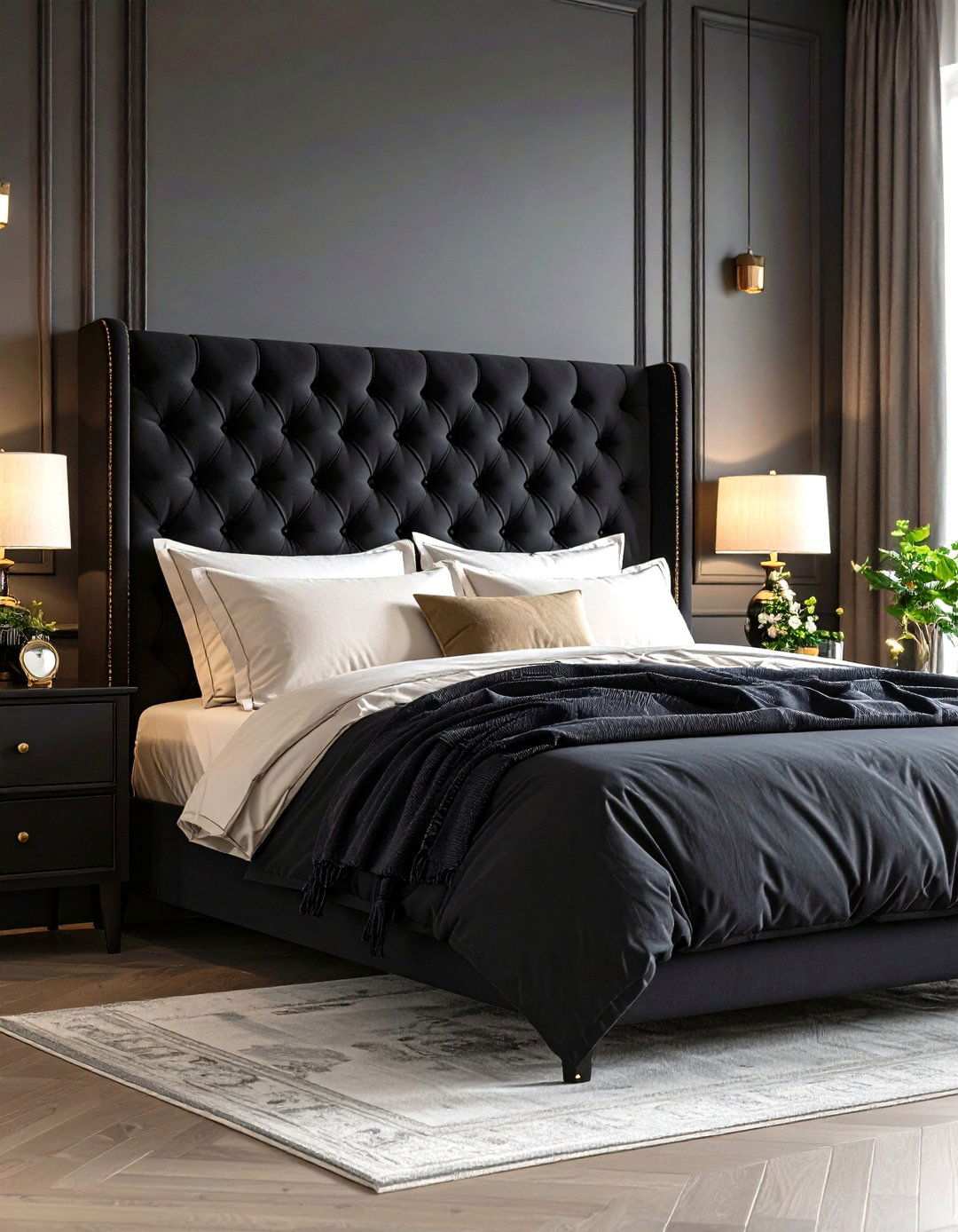 Black Fabric Button Tufted Headboard Classic Comfort - 20 Black Headboard Bedroom Ideas