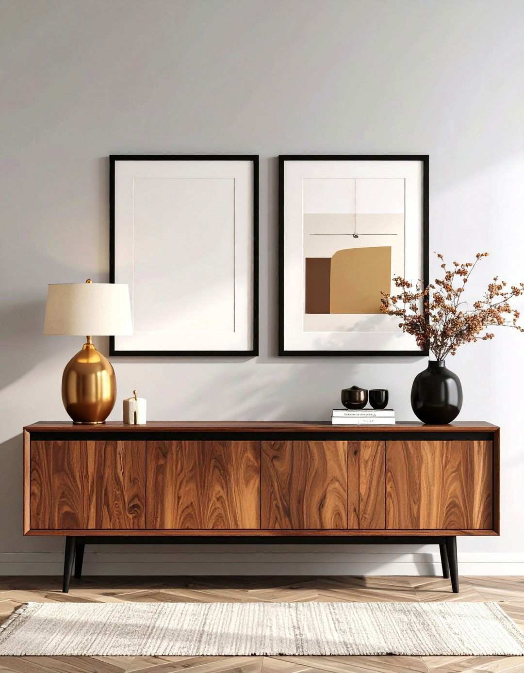 Black Frames Around Bronze Toned Artwork - 20 Black and Brown Interior Design Ideas