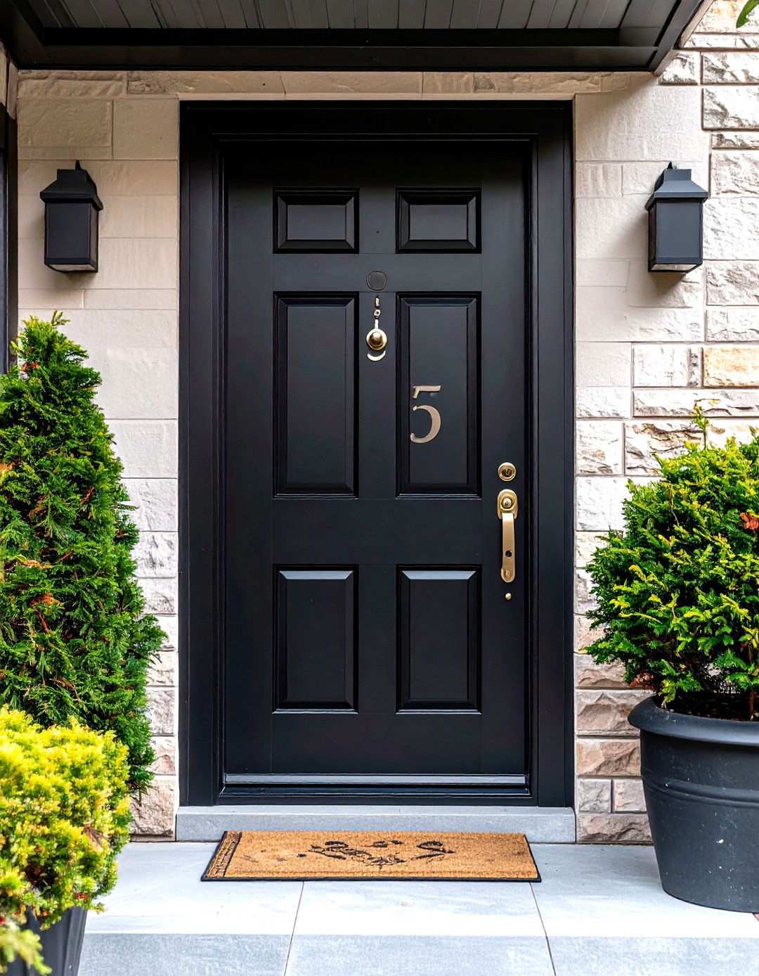 Black Front Door Featuring Statement House Numbers - 20 Black Front Door Ideas