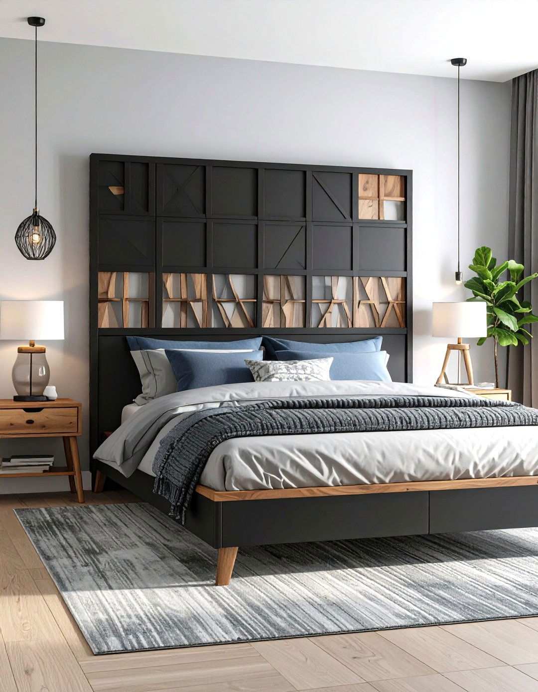 Black Geometric Panel Headboard Modern Minimalism - 20 Black Headboard Bedroom Ideas