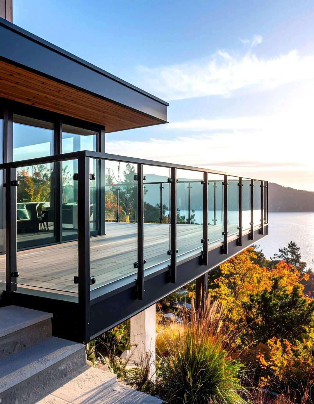 Black Glass Panel Deck Railing - 20 black deck railing ideas