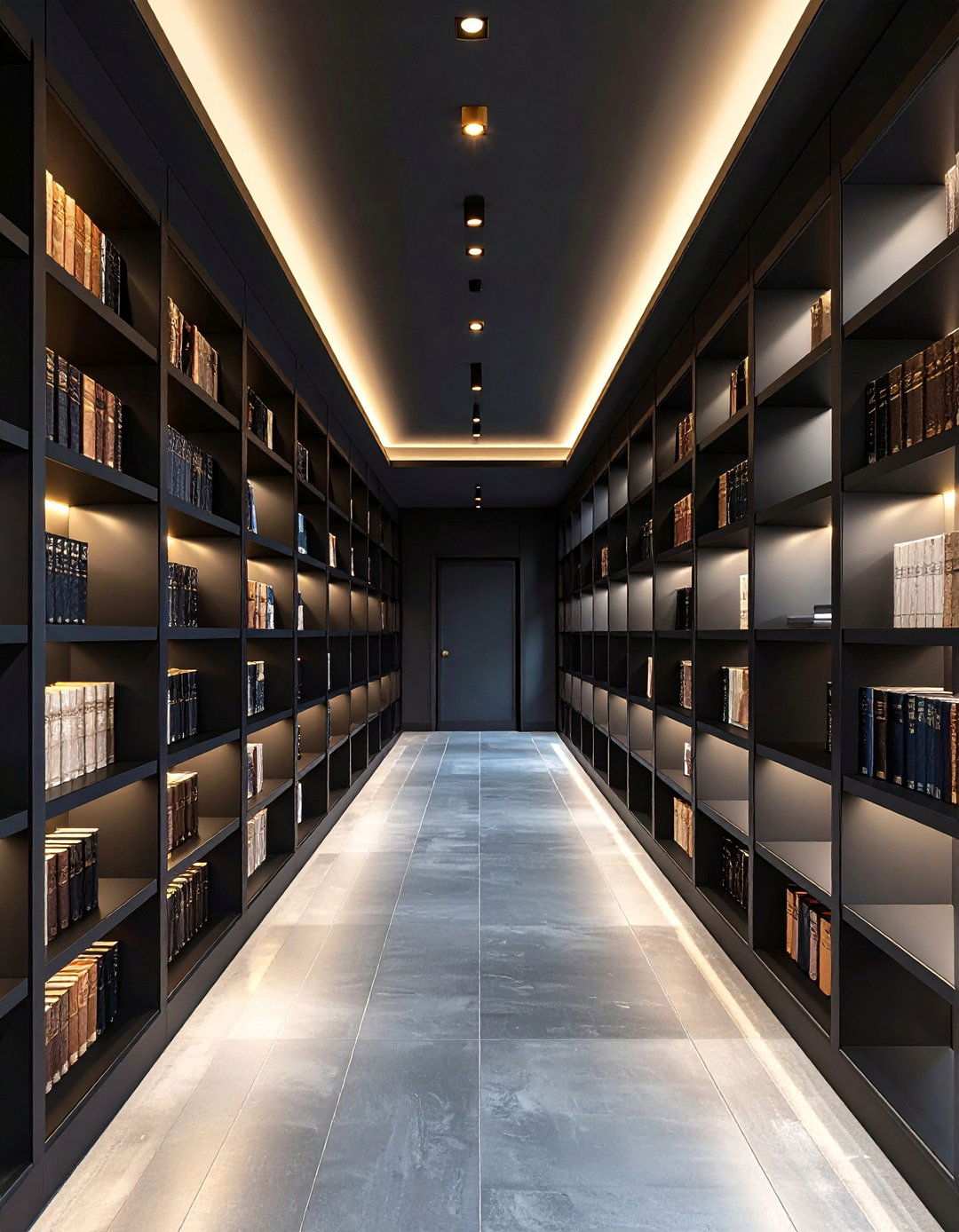 Black Hallway Library Shelving - 20 Black Hallway Ideas