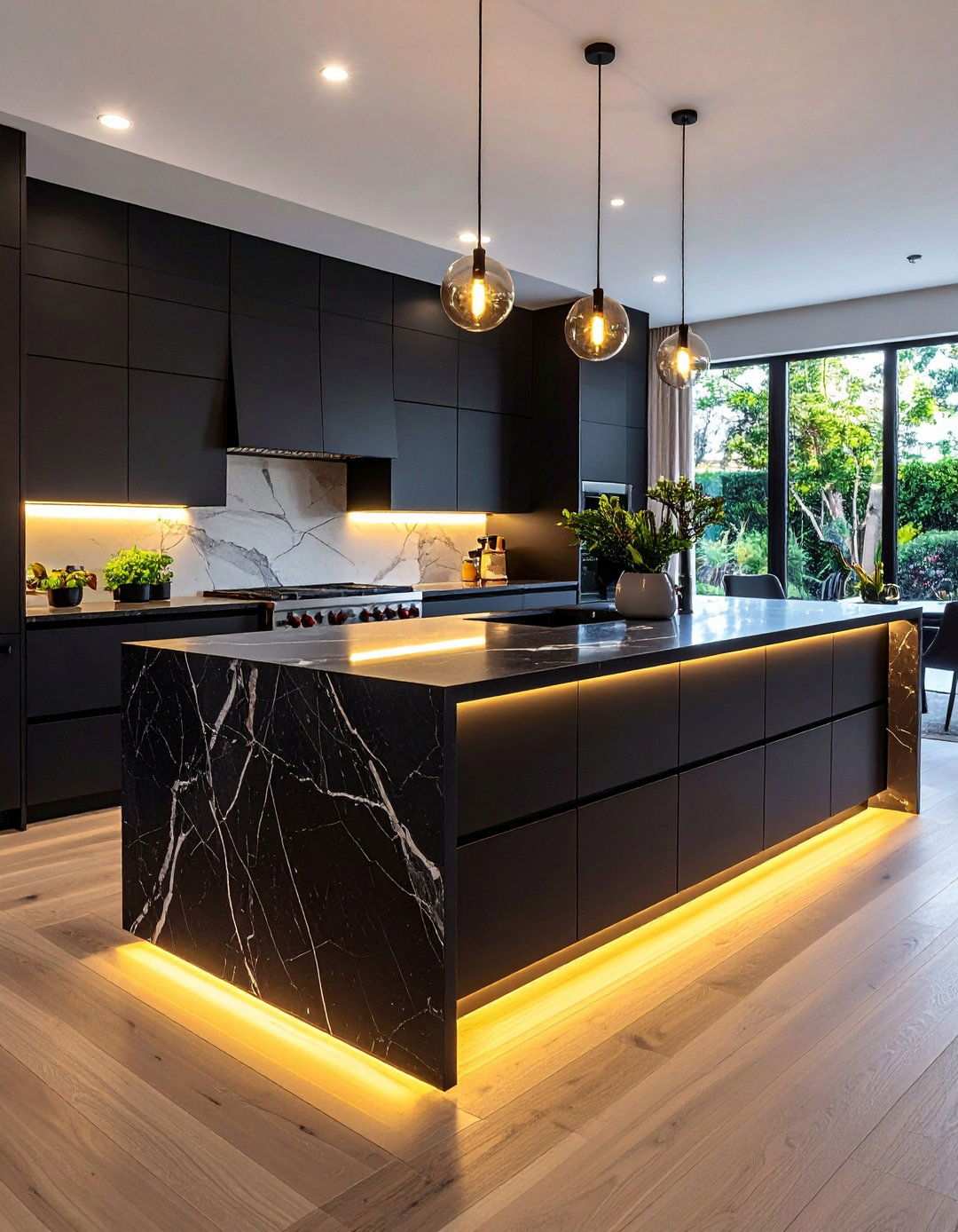 Black Island with Waterfall Quartz Sides - 20 Black Kitchen Islands