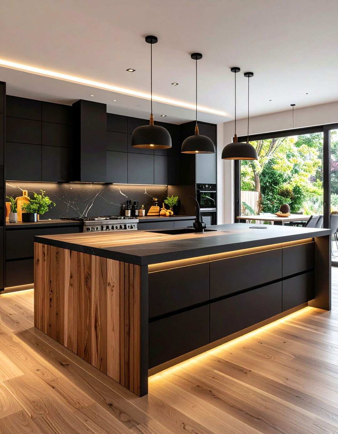 Black Islands as Sculptural Centerpieces - 20 Black Kitchen Cabinet Ideas