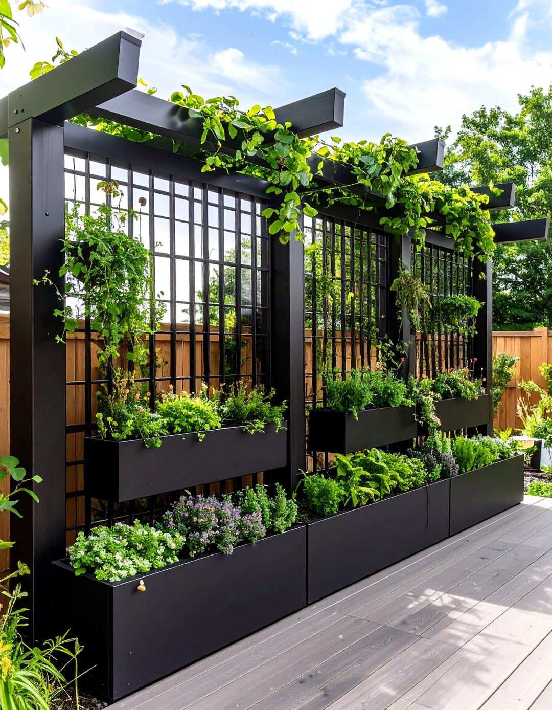 Black Living Wall Frame Fence Pairing Greenery and Shade - 20 Black Fence Ideas