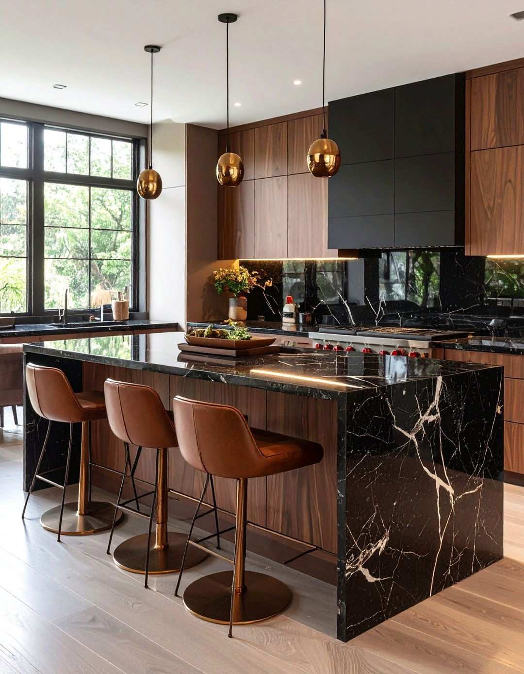 Black Marble and Brown Leather for Luxe Contrast - 20 Black and Brown Interior Design Ideas