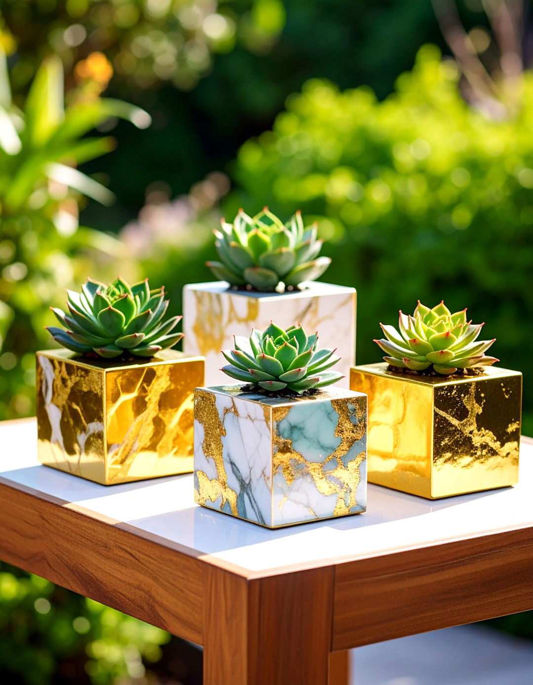Black Marble and Gold Succulent Centerpiece - 20 Black and Gold Centerpiece Ideas